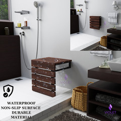 Handmade Teak Wood Folding Shower Seat Wall Mounted & Premium Quality
