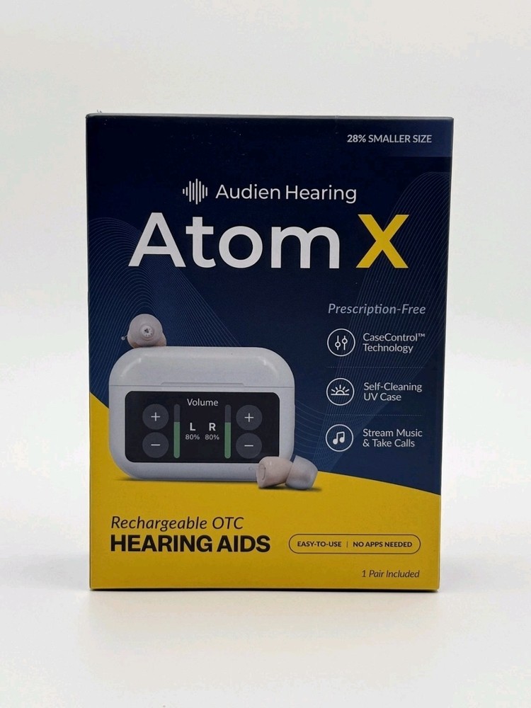 Audien Atom X OTC Rechargeable Hearing Aids Bluetooth UV Clear Sound Assist New