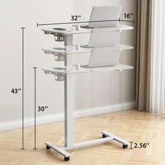6 In 1 Overbed Bedside Table with Wheels, 32“ Long 90° Medical Adjustable Ti…