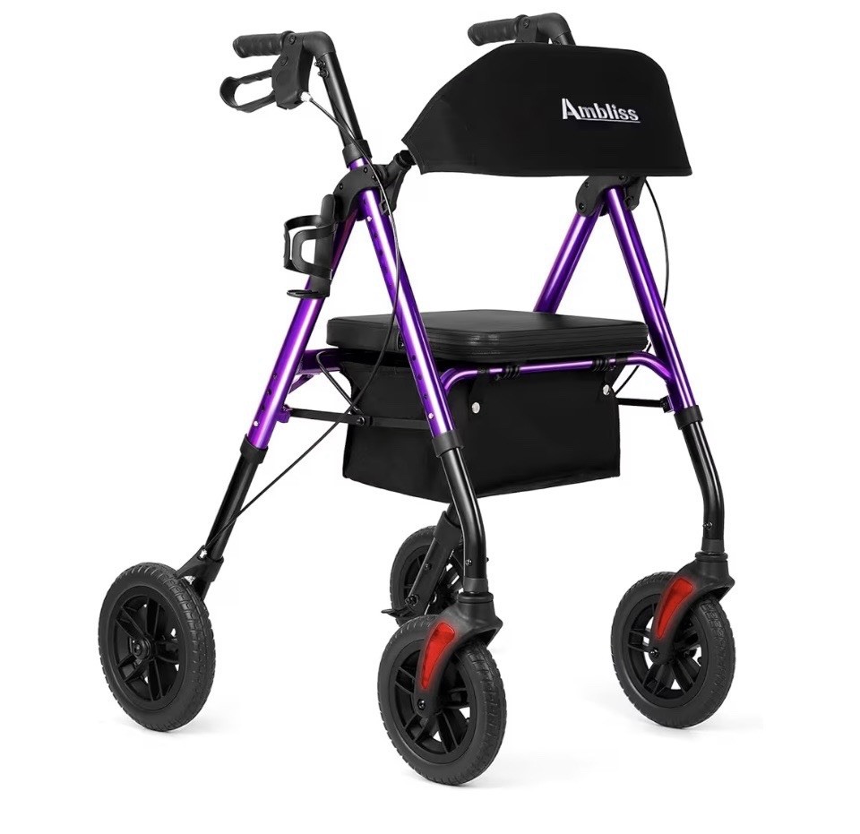 NEW Ambliss Rollator Walker Seat Storage Backrest Foldable