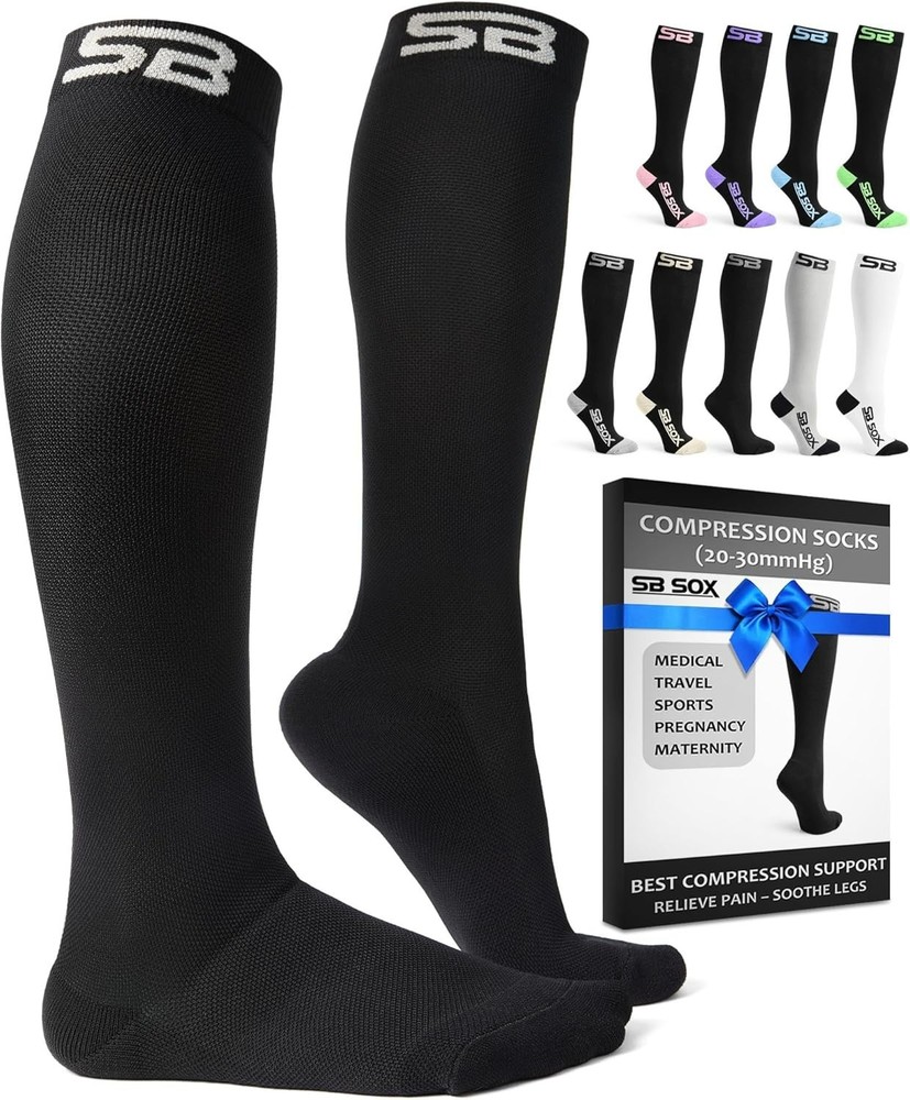SB SOX Compression Socks SMALL 20-30mmHg Solid Black Best Compression Socks