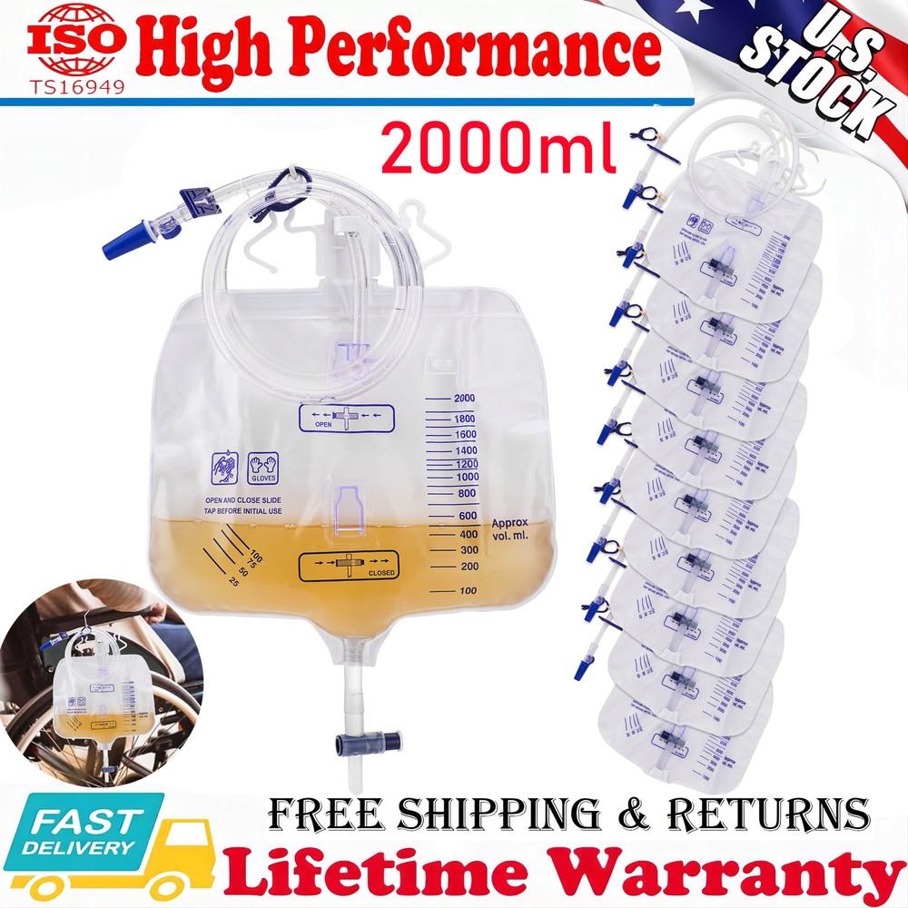 10x 2000mL Urinary Drainage Bag Anti-Reflux Chamber Urine Bags 48″ Tube Drainage