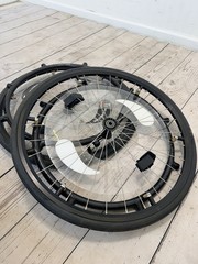 Pair 24″ Quickie TiLite Wheelchair Wheels Solid Tires Projection Handrims Quad