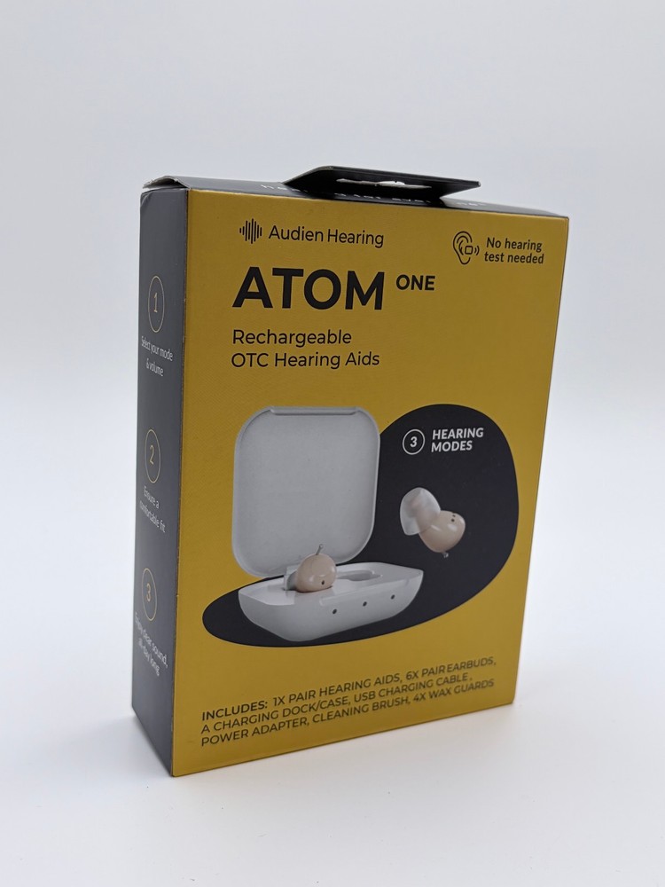 Audien Hearing ATOM One Wireless Rechargeable OTC Hearing AIDS (NEW SEALED)