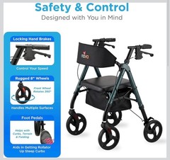 NOVA Star 8 Petite Foldable Rollator Walker for Adults (4’10” – 5’4”), 300 lb