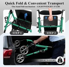 Lightweight Rollator Walkers w/Seat, Storage & 8″ All Terrain Wheels, Green