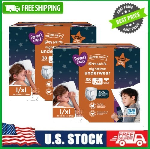 2 PACK Parent’s Choice Ultimate Care Nighttime Underwear Boys, Girls L/XL, 38 Ct