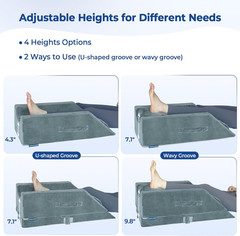4-Height Adjustable Leg Elevation Pillows for after Surgery with Ergonomic Curve