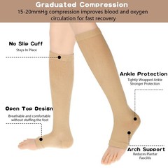 2 Pair Open Toe Compression Socks 15-20 mmHg Circulation Support
