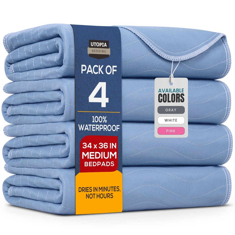 Washable Waterproof Bed Underpads 34×36 Reusable Absorbent Pads 4 Pack