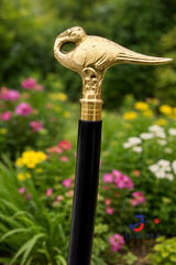 Victorian Antique Brass Hercules Swan Handle Walking Stick wooden Walking Cane