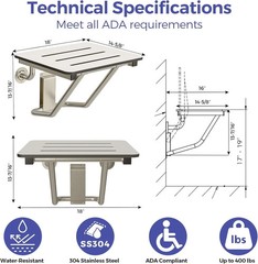 Stardrix 18″ x 16″ ADA Compliant Folding Shower Seat Bench 18×16 Wall Mount