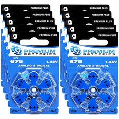 Premium Size 675 PR44 1.45V Hearing Aid Batteries Blue Tab – 60 Pack