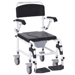 Homcom 712-022V01BK Rolling Shower Commode Wheelchair with Detachable Bucket