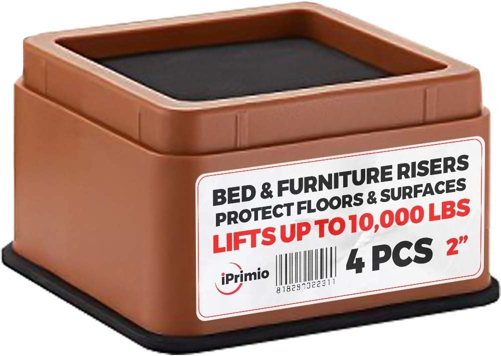 iPrimio Bed Furniture Risers Square Brown 2 Inch Lift Up to 10000lbs 4 Pack NEW