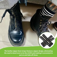 2 Pcs Boot Zipper Inserts, PU Leather Lace-In Zippers | 8 Metal Eyelet Copper
