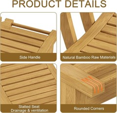 Bathroom Bamboo Shower Bench – Spa Bath Shower Stool with Storage Shelf