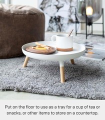 Yamazaki Home Plain Metal Pedestal Table Tray Wooden Legs For Countertop Or