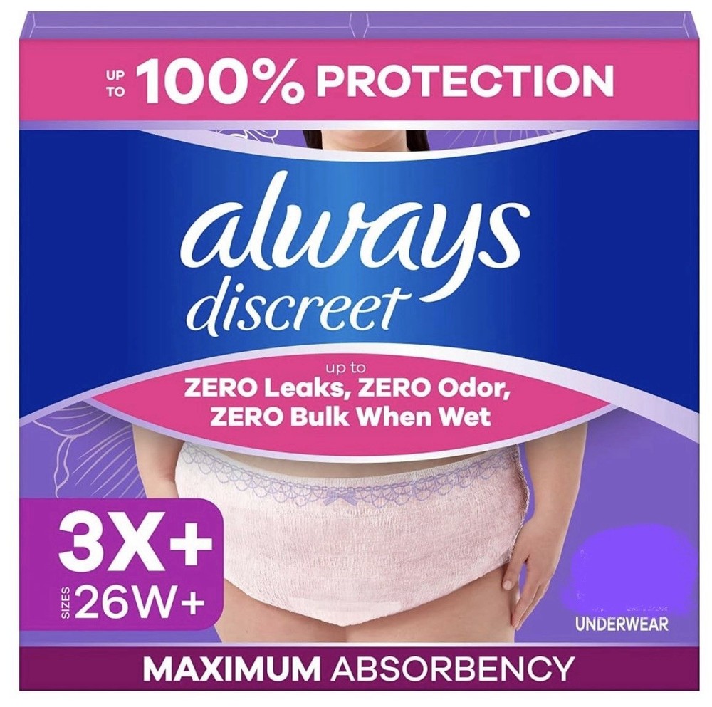 39 Count Always Discreet 3XL + Incontinence Underwear Women’s