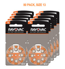 Rayovac Extra Advanced Size 13 Mercury Free Hearing Aid Batteries – 80 Batt Pack