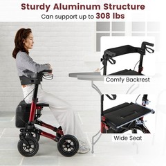 Walker for Seniors Folding Rollator Walker w/9″ Pneumatic Tires for All Terrain