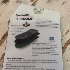 SpencoRXThinsole 3/4 length Orthotic Arch Support Insoles Women 9-10 Men 8-9 NIB