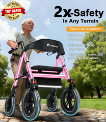 Heavy-Duty Walkers for Seniors with Seat,450Lb Bariatric Rollator Walker | 12″ F