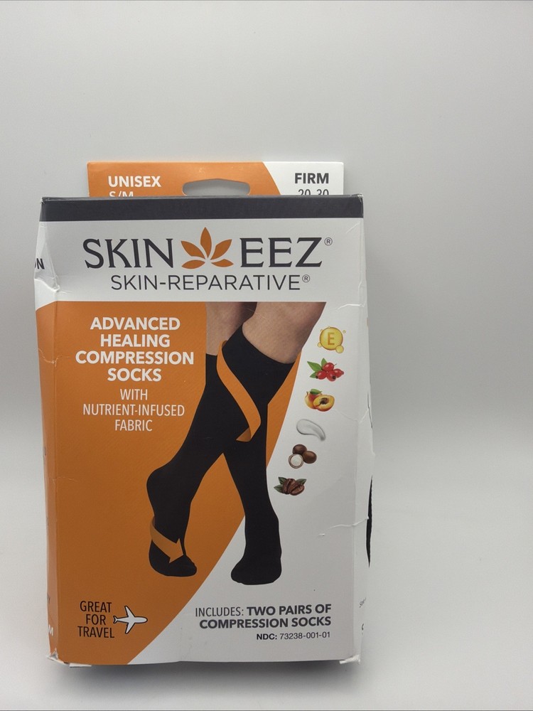 SkinEez Skin-Reparative Compression Socks 2 Pair Travel Socks, Size S/M