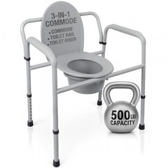 3-in-1 Bariatric Commode Chair – 500 lb Capacity, Portable Folding Toilet, Adjus