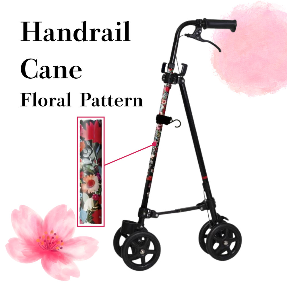 Wheel with brake Cane II Working cane used like a handrail Seniors Adults Floral