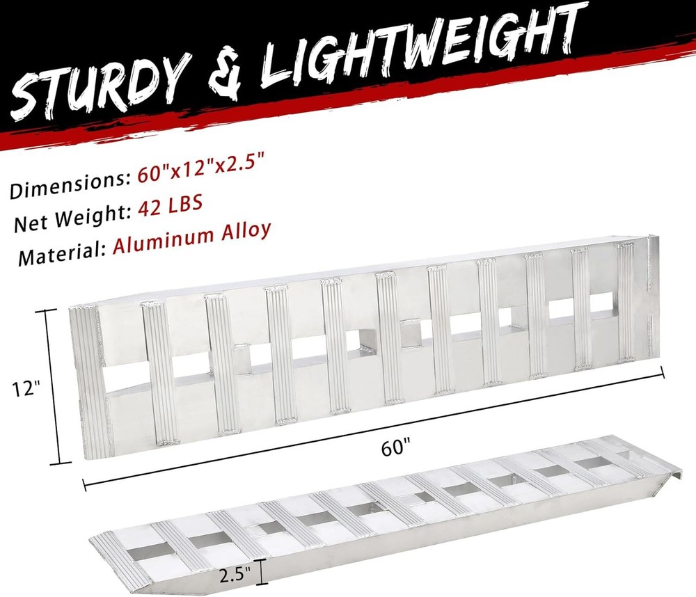 2x 60/72/84/94″ Aluminum Car Trailer Ramps Truck Loading Ramps 6000 lbs Hook End