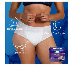 TENA Sensitive Care Overnight Underwear, XL, 56 Count (Waist Size 39in-52in)