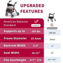 Ergonomic Handle Portable Foldable Walker Adjustable Folding Rollator With Seat