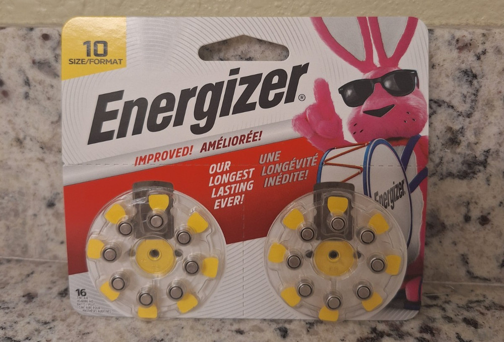 Energizer Hearing Aid Batteries Size 10 Yellow Tab 16 Pack Longest Lasting