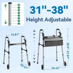 Loyoda Adjustable Folding Walking Frame with Wheels, Storage Bag, 350 lb