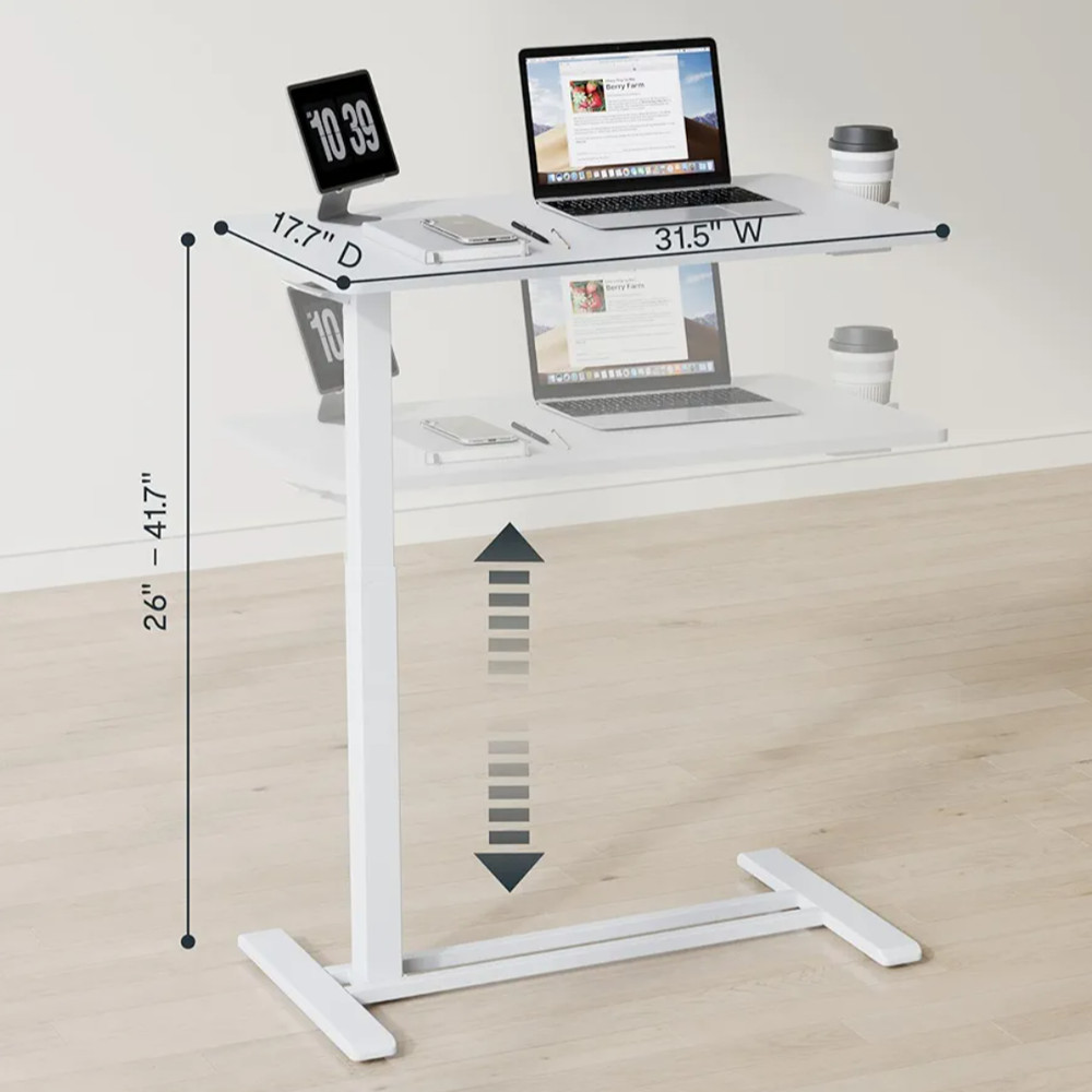 H7 Adjustable Overbed Bedside Table with Wheels Pneumatic Mobile Standing Des…