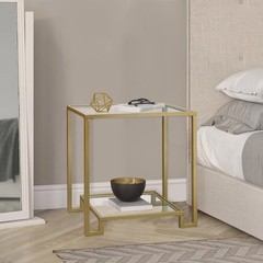 Gifttrove 2 Tier Rectangular Side Table Gold End Table Glass Top Modern Metal