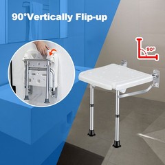 Folding Shower Bench Wall Mounted Flip Up Bath Seat Height Adjustable For