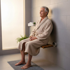 20 Inchs Teak Folding Shower Seat Wall Mounted, Folding Shower Seat with 400 Lb.