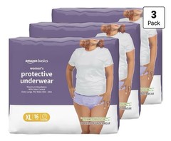 Lot of 3 -Size XL -16 Count -Amazon Basics Women’s Protective Underwear/Briefs