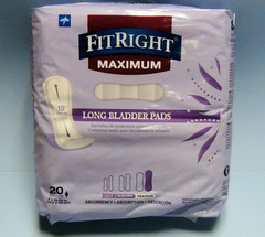 FitRight Long Bladder Control Pads Max Absorbency, 4″ x 15.75″ – Pack of 20