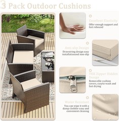 3 Pack Outdoor Furniture Cushions,High-Elastic 36x18x3in,18x18x3in, Cream
