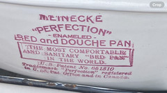 2 bed vintage pans, one round, one flat, enameled metal