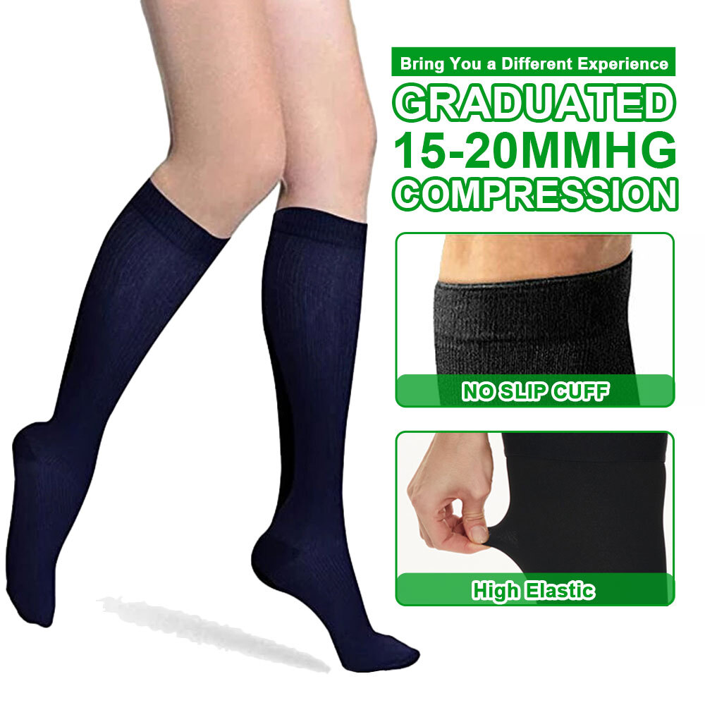 3 Pack Compression Socks (8-15mmHg) Moisture Wicking Support Stockings