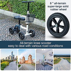RINKMO Knee Scooter,All-Terrain Foldable KneeWalker basket adjustable 300lb load