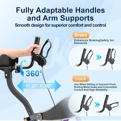 Heavy Duty Upright Rollator Walker 450lb Seat 8in Wheels Black