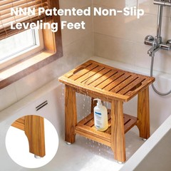 18″ Standard Teak Shower Bench with Shelf & Handle – Waterproof