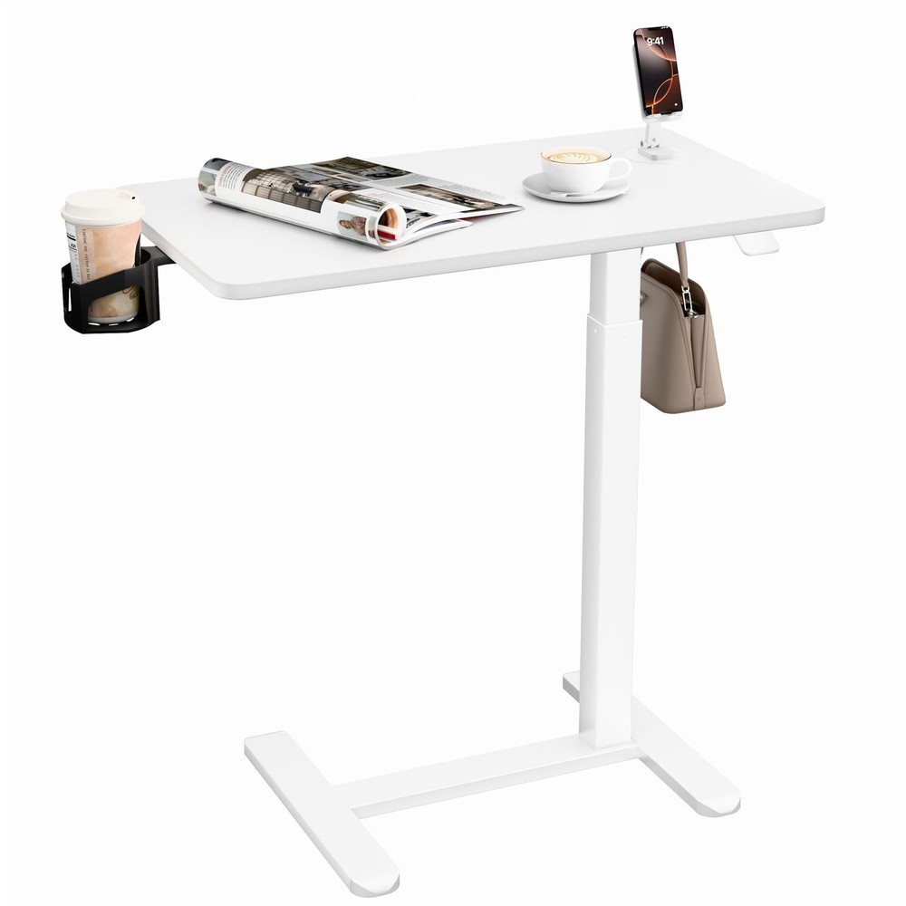 Adjustable Bedside Table with Wheels, Phone Stand, Cup Holder and Headphone H…