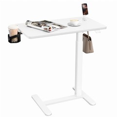 Adjustable Bedside Table with Wheels, Phone Stand, Cup Holder and Headphone H…