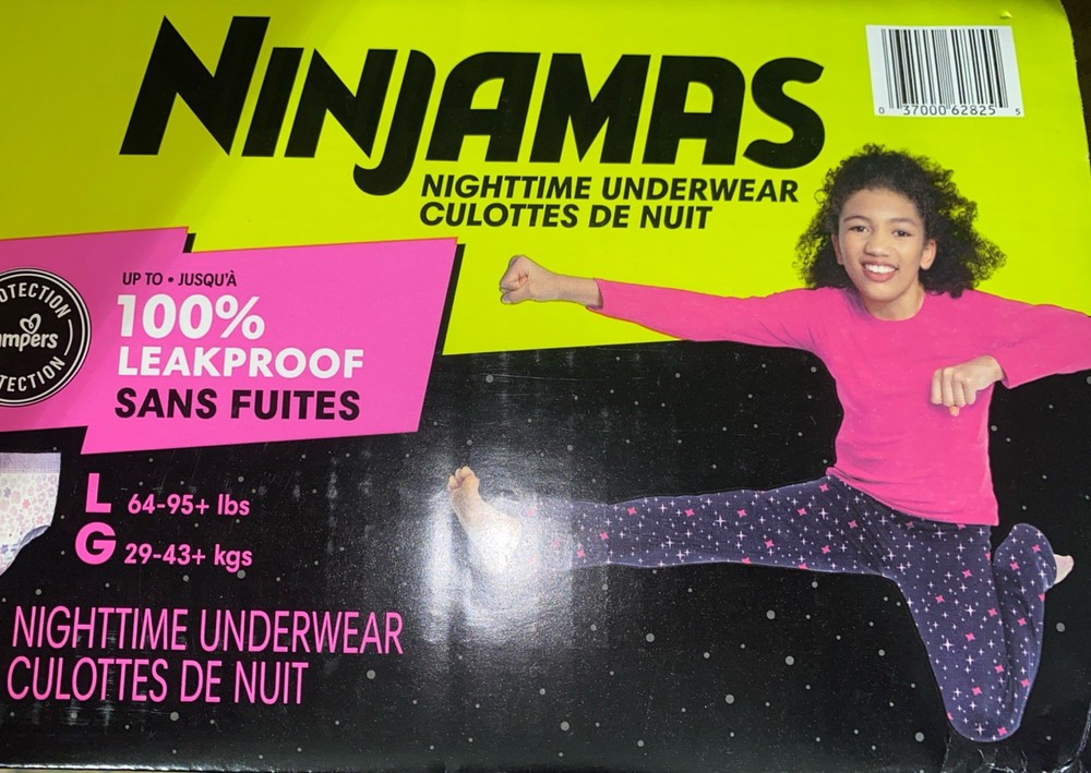 Ninjamas Girls Bedwetting Nighttime Underwear, Size L/XL 64-125 lbs 34 ct